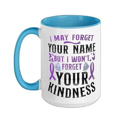 Alzheimer's Dementia Awareness Support Vintage I May Forget Ceramic Mug, Blue/White, 15oz