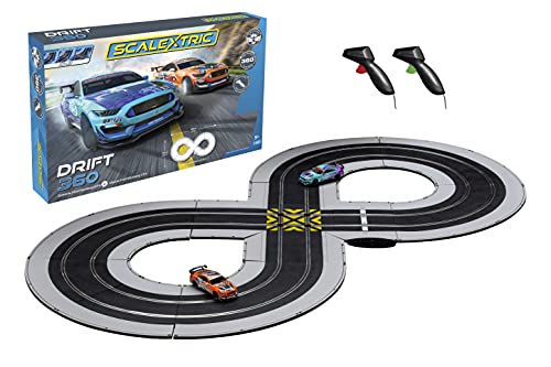 Scalextric Drift 360 Mustang Gt4S 1:32 Analog Slot Car Race Track Set C1421T, Blue & Orange #TOP2