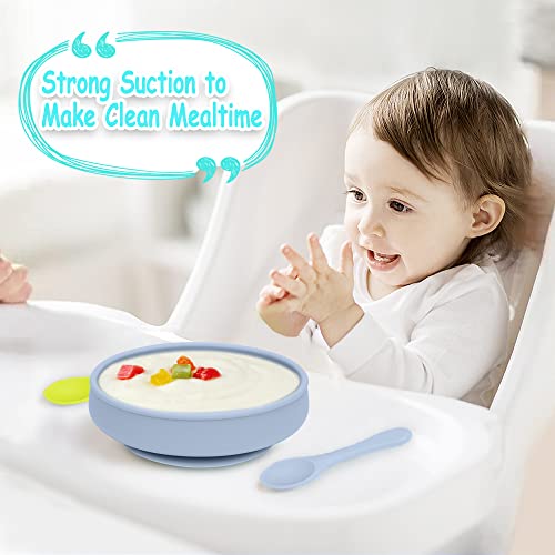 Hepotk Silicone Suction Baby Bowls With Lids - 100% Food Grade Silicone Toddler Bowls - Dishwasher Safe Self-Feeding Set (Seagreen & Lightsteelblue) #TOP4