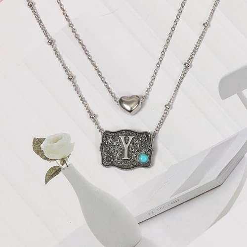 Image of Belt Buckle Bracelet Initial Letter A-Z Bracelets Western Cow Tag Bracelet Belt Buckle Necklace Western Style Initial Letter Pendant Necklace