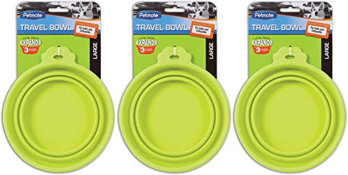 Petmate 3 Pack Of Collapsible Silicone Travel Pet Bowls, 1.5 Cup Capacity Each, Go-Go Green #TOP14