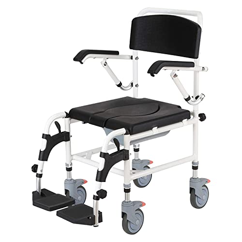 Chaise percée Chaise percée Douche Fauteuil Roulant au-Dessus des Toilettes avec 4 roulettes Bras de Levage Salle de Bain Dossier Robuste en Alliage d'aluminium Fauteuils roulants pour Patients Seau