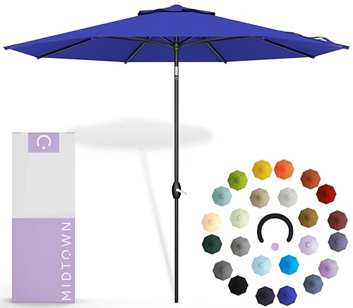 Midtown Umbrellas 10-Year-No-Fade - 10 Ft - UV Proof Royal Blue Polyester Fabric - Umbrella Outdoor Patio, Aluminum Frame Large Patio Umbrella for Garden, Pool & Deck - Black Pole