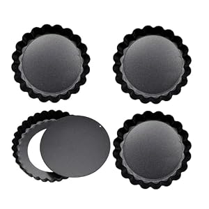 4 Pcs Mini Tart Tins, 4.7 Inch Mini Quiche Tins with Removable Loose Bottom, Non-Stick Fluted Round Tartlet Tins for Baking Pies Flans Cheese