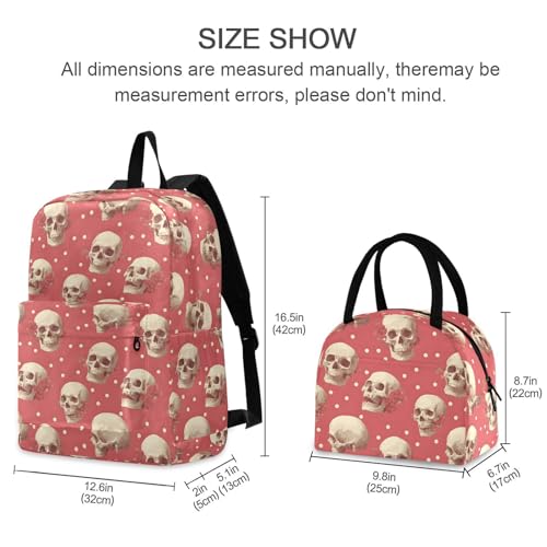 Gothic Skull Print Backpack Set with Lunch Bag, Large Capacity Travel Backpacks and Lunch Box Insulated for Commute Hiking Picnic2
