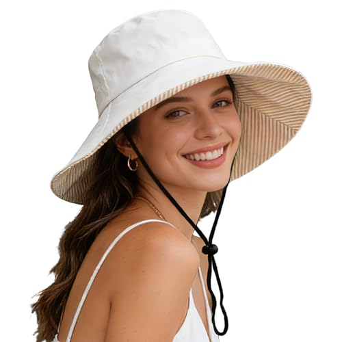 Sun Hats for Women Wide Brim Foldable Beach Hat UV UPF50+ Summer Sun Protection Bucket Hat for Outdoor Gardening Travel Beige