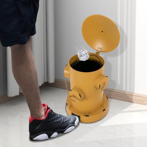 Image of LOYALHEARTDY Fire Hydrant Trash Can, Retro Creative Garbage Can with Removable Inner Bucket, Wrought Iron Pedal Trash Can, Indoor Outdoor Waste Bins for Park Garden Kitchen Garbage, Yellow
