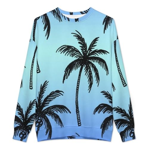 MoBlinko Sweaters for Men Blue Gradient Palm Trees Mens Crewneck Sweater M Long Sleeve Lightweight Pullover2