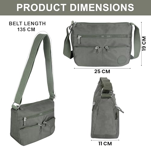 Image of Storite Multipocket Crossbody Bag for Women Lightweight Small Travel Bag Shoulder Purses and Handbags with Multi Zipper Pockets - Grey (25x19x11 cm)