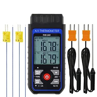 DANOPLUS Thermocouple Thermometer Digital K Type with 4 Thermocouples, -328~2500℉ Measuring Range HVAC Dual Channels Temperature Meter Gauge LED Backlight &amp; ADJ Compensation