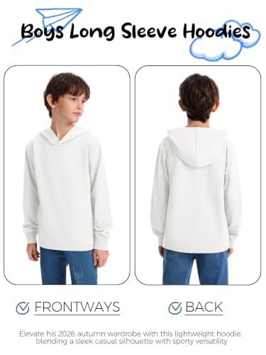 Humordream Boys Hoodie Sweatshirt Long Sleeve Loose Lightweight Kids Fashion Pullover 5-14 Years White — view 5