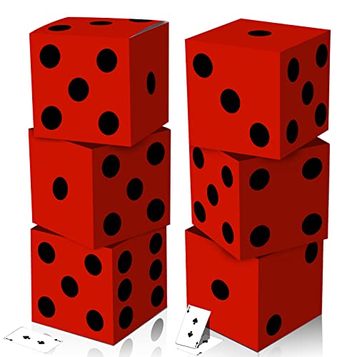 6 Pcs Dice Favor Boxes Casino Party Dice Favor Box Casino Theme Party Decorations 11X11X11 In 3D Dice Box Dice Decor Stacking Block Centerpieces Box For Game Night Las Vegas Party Supply (Red) #TOP19