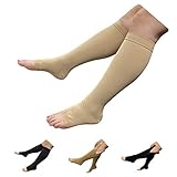 HealthyNees Big Tall Plus Size Wide Calf & Extra Wide 20-30 mmHg Open Toe Medical Compression Leg Swelling Circulation Men Women Socks (Beige, Extra Wide Calf 5XL)