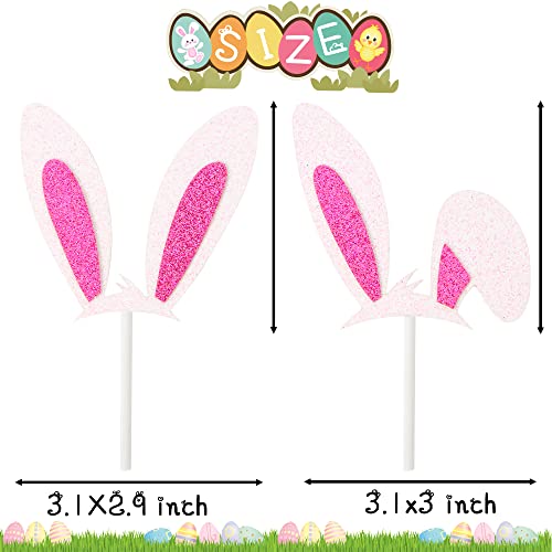 48 Pcs Easter Party Decorations Pink Glitter Bunny Ears Cupcake Topper Easter Rabbit Cupcake Toppers For Easter Spring Theme Birthday Party Supplies #TOP4