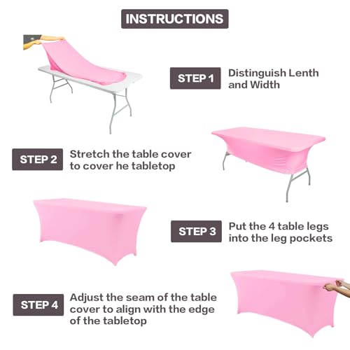 Image of IVAPUPU 6FT Table Cloth for Rectangular Fitted Events Stretch Pink Table Covers Washable Cover Spandex Tablecloth Protector for Party, Wedding, Cocktail, Banquet, Festival