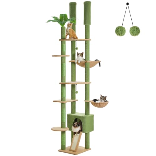 PEQULTI Tall Cat Tree, Floor to Ceiling Cat Tree Tower Adjustable [90.5''-100.4''=230-252CM] with...