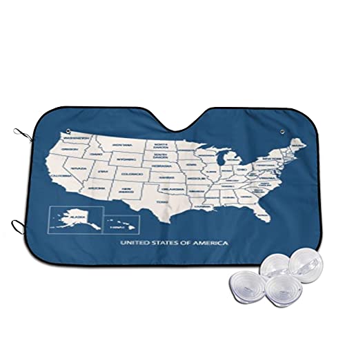 Parasol para Coche,Mapa DE Estados Unidos con Nombre DE PAÍSES,,Parabrisas de prevención de Calor Parasol Protector de Visera de Rayos UV 55"X29.9"