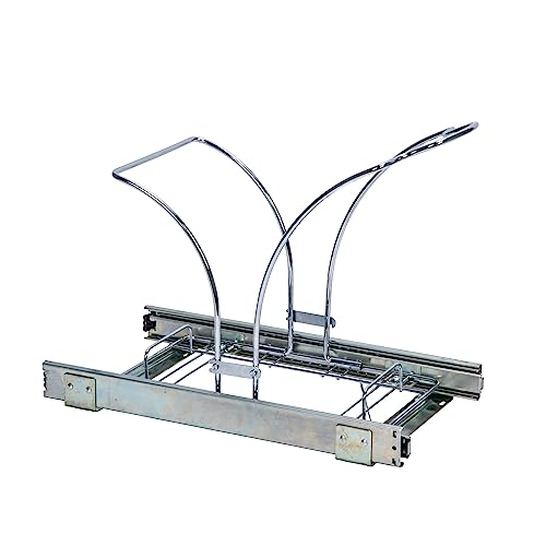 Household Essentials Glidez Chrome-Plated Steel Pull-Out/Slide-Out Discreet Single 5 Gallon Plastic Trash Can For Under Cabinet Use - Fits Standard Size Cabinet, Chrome And White #TOP6