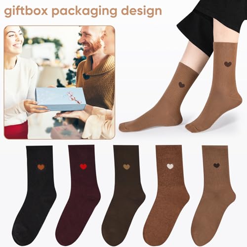 Image of Corlap Women's Cotton Crew Calf Socks - 5 Pairs Ankle High Dress Casual Socks, Fun Cute Heart Gifts for Mom Mother