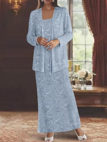 Lace Two Piece Mother of Bride Dress V Neck - with Long Sleeve Jacket Sleeveless Formal Evening Gown Elegant​4