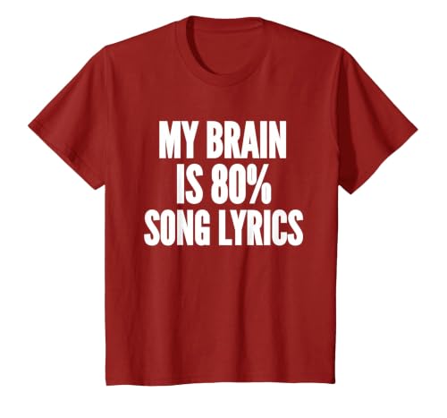 My Brain is 80% Song Lyrics Music Sarcastic Funny Saying T-Shirt, Youth, Cranberry Red, Small