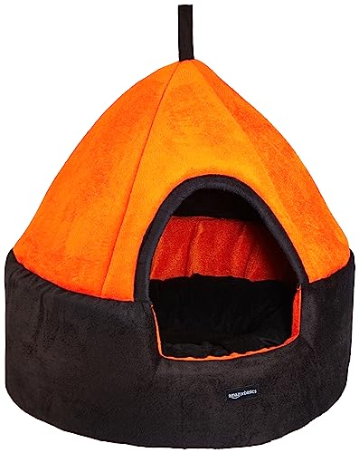 Amazon Basics Soft Velvet Fabric Dual Color Pet Hut Bed with Center Pillow | Small | Black and Orange | For Cats and Small Dogs | Easy to Clean | Unique Design | Diameter 18 Inch, Height 18 Inch Amazon Basics Soft Velvet Fabric Dual Color Pet Hut Bed with Center Pillow | Small | Black and Orange | For Cats and Small Dogs | Easy to Clean | Unique Design | Diameter 18 Inch, Height 18 Inch