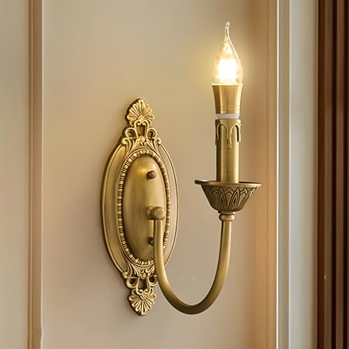 Aplique de Pared Doble de latón Antiguo - Lámpara Vintage de 2 Luces para Sala de Estar, Dormitorio, baño, Escalera, Entrada.