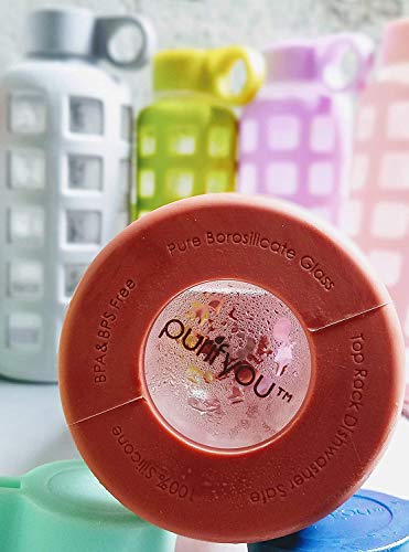 purifyou Premium 40/32 / 22/12 oz Reusable Glass Water Bottles with Time and Volume Markings, Non-Slip Silicone Sleeve & Stainless Steel Lid Insert, for Water, Milk, Fruit Juice (22oz Jet Black)