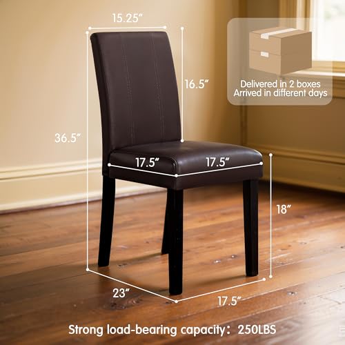 Image of CHUN YI Dining Chairs Set of 8, Faux Leather Dining Room Chairs, Upholstered Modern Kitchen Parsons Chairs for Dining Room with Sturdy Wood Legs, Brown