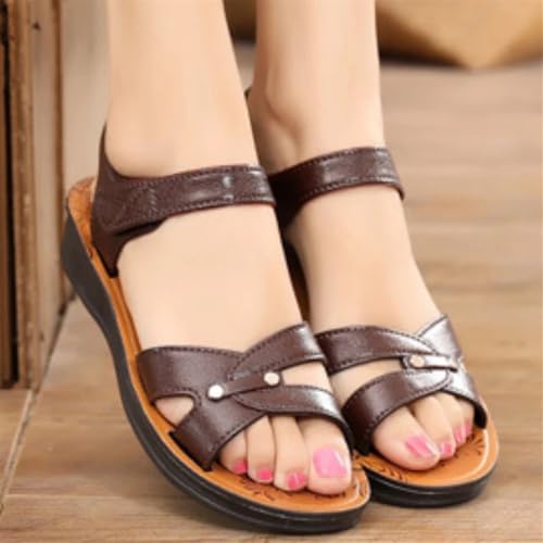 VOODUE Summer Soft Bottom Sandals Women Retro Solid Color Non-Slip Shoes Round Head Casual Comfortable Slippers Chaussure Femmes (Color : Brown, Size : 39 EU)4