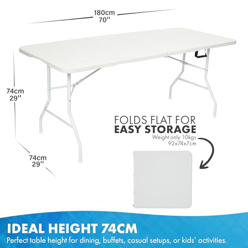 Nyxi 6ft Folding Table – 180x74x74cm – All White Top, Frame & Legs – Heavy-Duty, Waterproof, Portable Table for Camping, BBQs, Garden, Parties – Easy Setup & Storage - Image 3