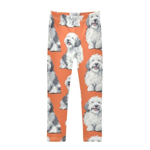 English Sheepdog Girls Leggings,Workout Leggings for Girls Toddler Athletic Leggings Size for 3-10T