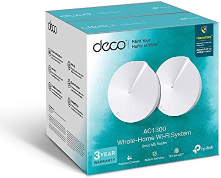 TP-Link Deco M5 Whole Home Wi-Fi, Up to 3000 sq ft Coverage (Works with Amazon Echo/Alexa and IFTTT, Router and Wi-Fi Booster Replacement, Antivirus and Parental Controls) - Pack of 2 (Renewed)