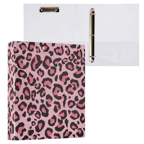 Pink Cheetah Round Ring Binders 1.5 Inch Pastel Leopard Cute Marine Sea Wave 3 Ring Clipboard Binder for Office School Work Supplies File Folder 200 Sheet Capacity
