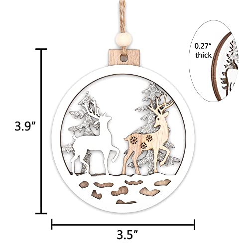 Uflashmi Reindeer Ornaments For Christmas Tree Decorations, Glitter Farmhouse Rustic Wood Ornaments Sets For Christmas Tree, White Deer And Snowman Xmas Tree Ornaments Vintage, 6Pcs #TOP1