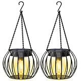 UBright 2 Pack 15" Solar Lights Outdoor Decorative Metal Solar Lanterns Outdoor Waterproof Hanging Lights for Outside Lanterns for Garden Yard Patio