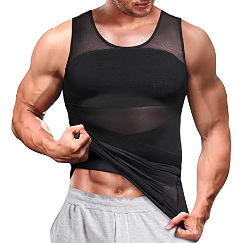 Bingrong Men's Chest Compression Shirt Slimming Body Shaper Tummy Control Vest Shapewear Abdomen Undershirt Tank Top(M, Black) Cover