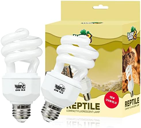 LUCKY HERP 2 Pack UVA UVB Reptile Light, 15W 10.0 UVB Bulb for Desert Reptiles, Compact Fluorescent Terrarium Lamp, Reptile UVB Bulb for Bearded Dragon, Lizard, Tortoise