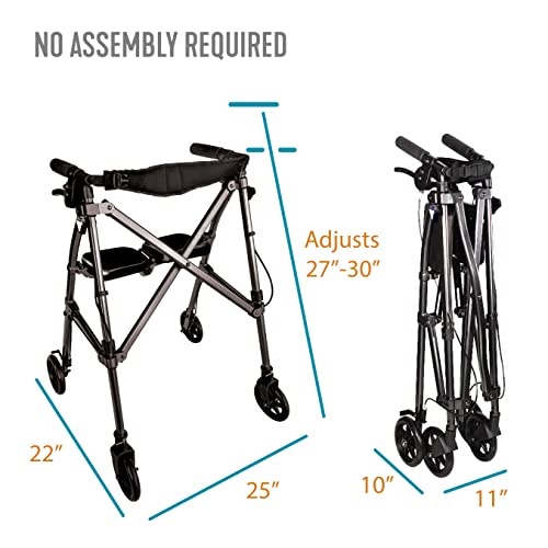 Able Life Space Saver Rollator Short, Lightweight Junior Folding Walker For Seniors And Adults, Petite Walker With Wheels And Seat, Regal Rose #TOP1