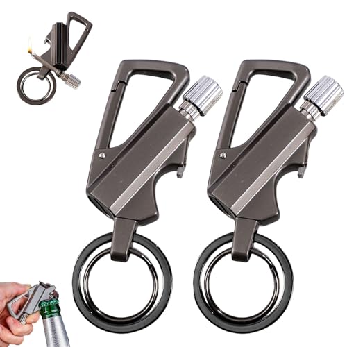 KoovDem Keychain Lighter， 2 Pack Metal Match Kerosene Lighter， Reusable Waterproof Windproof Permanent Strike Anywhere， with Multitool Bottle Opener, for Outdoor Survival Gift for Men(Black)