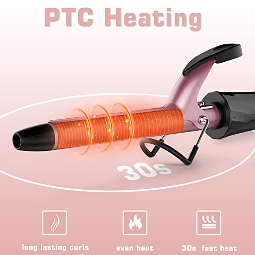 3/4 Inch Curling Iron for Short Hair, Dual Voltage Hair Curling Iron Ceramic, Professiona Curling Wand Tourmaline(Rose Gold)