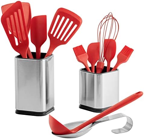 COOKERY-COO Stainless Steel Kitchen Utensil Holder - Utensil Crock - Spatula Holder - Cooking Utensil Holder - Flatware Holder - Cutlery Holder - Spoon Rest - Utensil Caddy