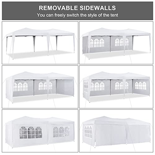 TUKAILAI 10\' x 20\' Pop Up Gazebo Marquee, Anti-UV Party Wedding Tent Event Shelters with 6 Removable Sidewalls & Carry Bag, Heavy Duty Instant Canopy for Outdoor Camping Garden Patio (White) - Thumbnail 5