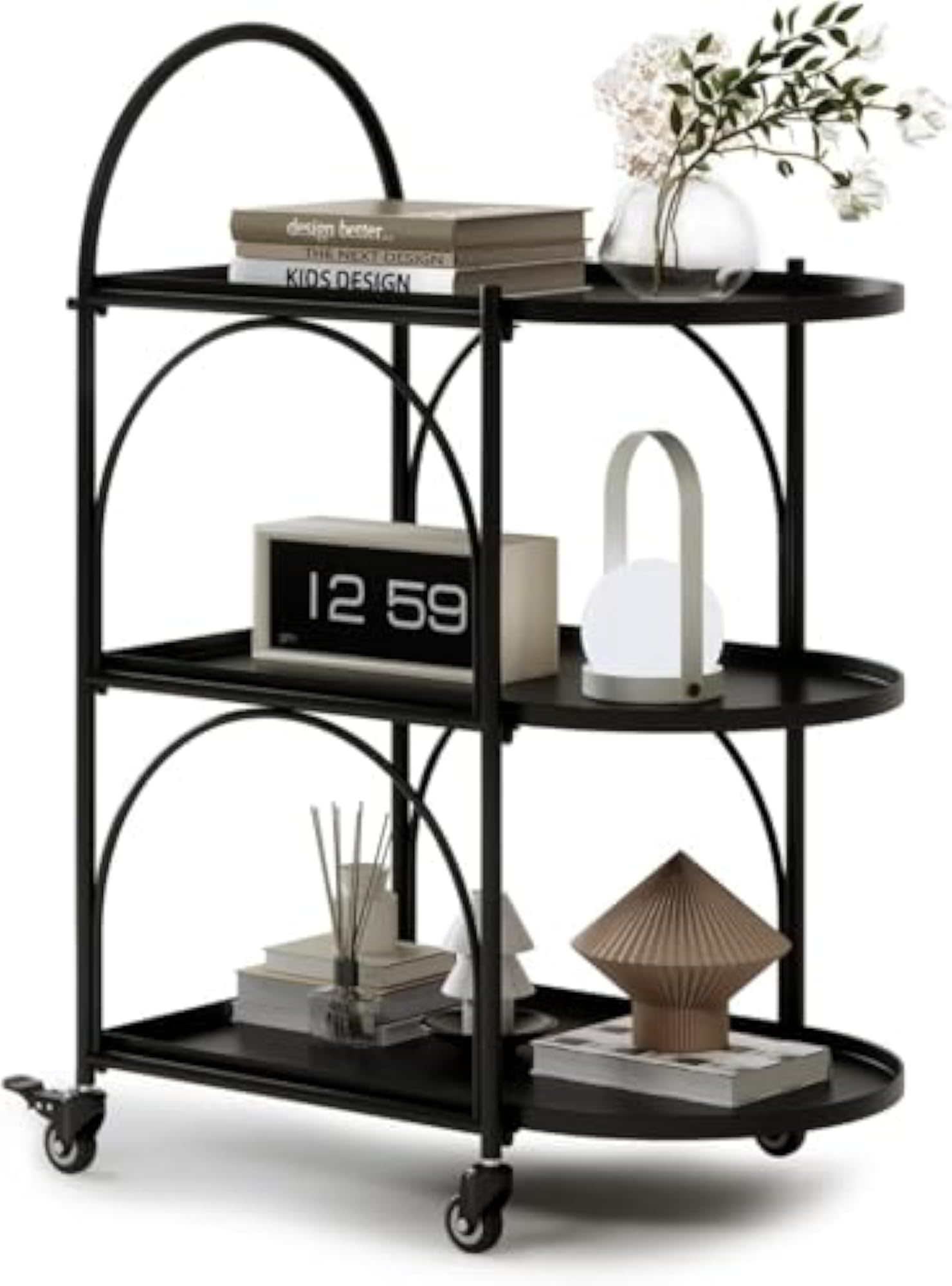 Decorative Bar Cart, Metal Serving Trolley with Lockable Wheels