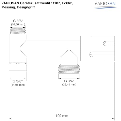 VARIOSAN Gerätezusatzventil 11107, Eckfix, Messing, Designgriff, Rückflußverhinderer, verchromt
