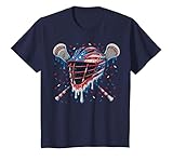Patriotic American Flag Lacrosse Ice Cream Drip Lax Boys T-Shirt, Youth, Navy Blue, Medium