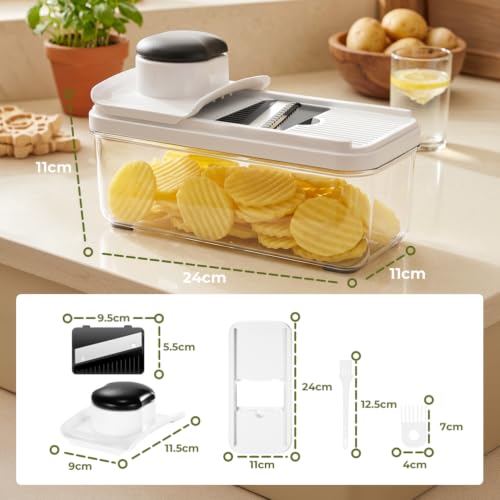 Miniatura 4 de Mandolina De Cocina Profesional, Cortador De Verdura, Rallador De Verduras Con 5 Cuchillas Afiladas Intercambiables, Cortador De Patatas Tomates Pepinos Queso Frutas