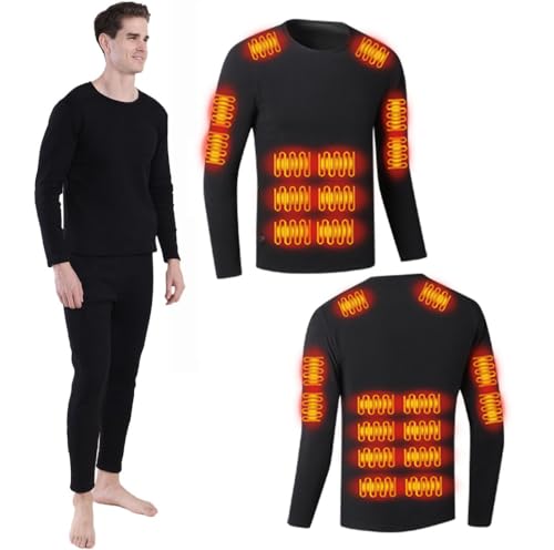 ZLXHFFH Men's heated thermal underwear/winter women's heated tops USB constant temperature 26-zone intelligent heated long-sleeved bottoming shirt,suitable for skiing,cycling,climbing (black-L)