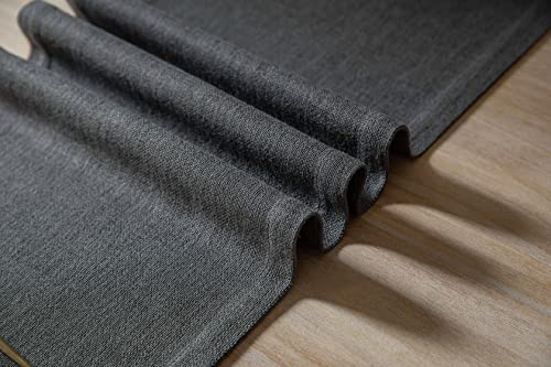 Image of ZeeMart Burlap Style Farmhouse Table Runner, 14x90 Inches Graphite Grey | Thick Durable Fabric, Mitered Corner Design, Rustic Woven Dining Table Runner, Machine Washable Everyday Table Scarf