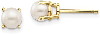 Brincos de ouro amarelo 14 k 4,5 mm redondos de junho/pérola cultivada em água doce, pedra do mês de junho, joias finas para mulheres, presentes para ela, Pérola, Pérola